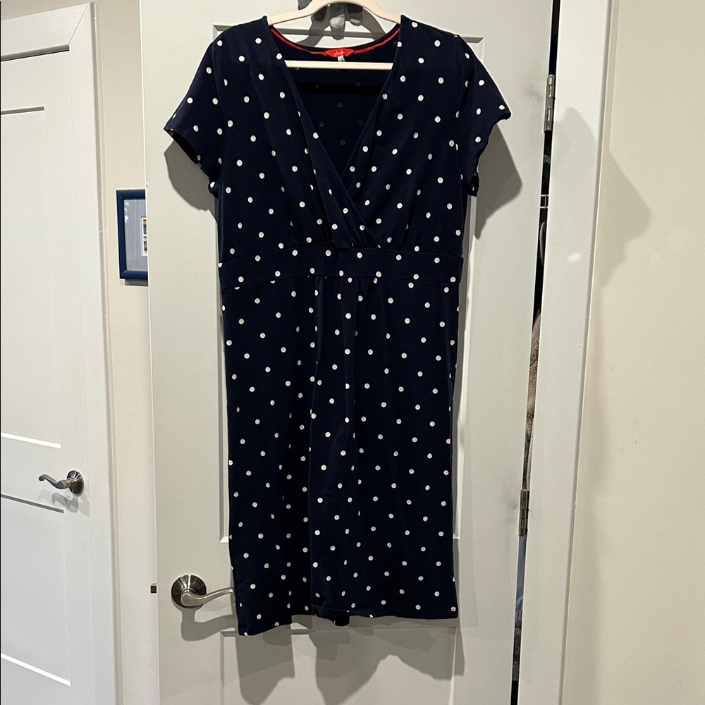 Joules Classic Navy Midi Dress with White Dots